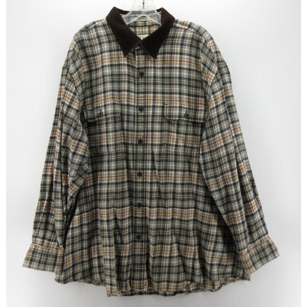 VINTAGE Orvis Shirt XXL Flannel Plaid Button Down Corduroy Collar